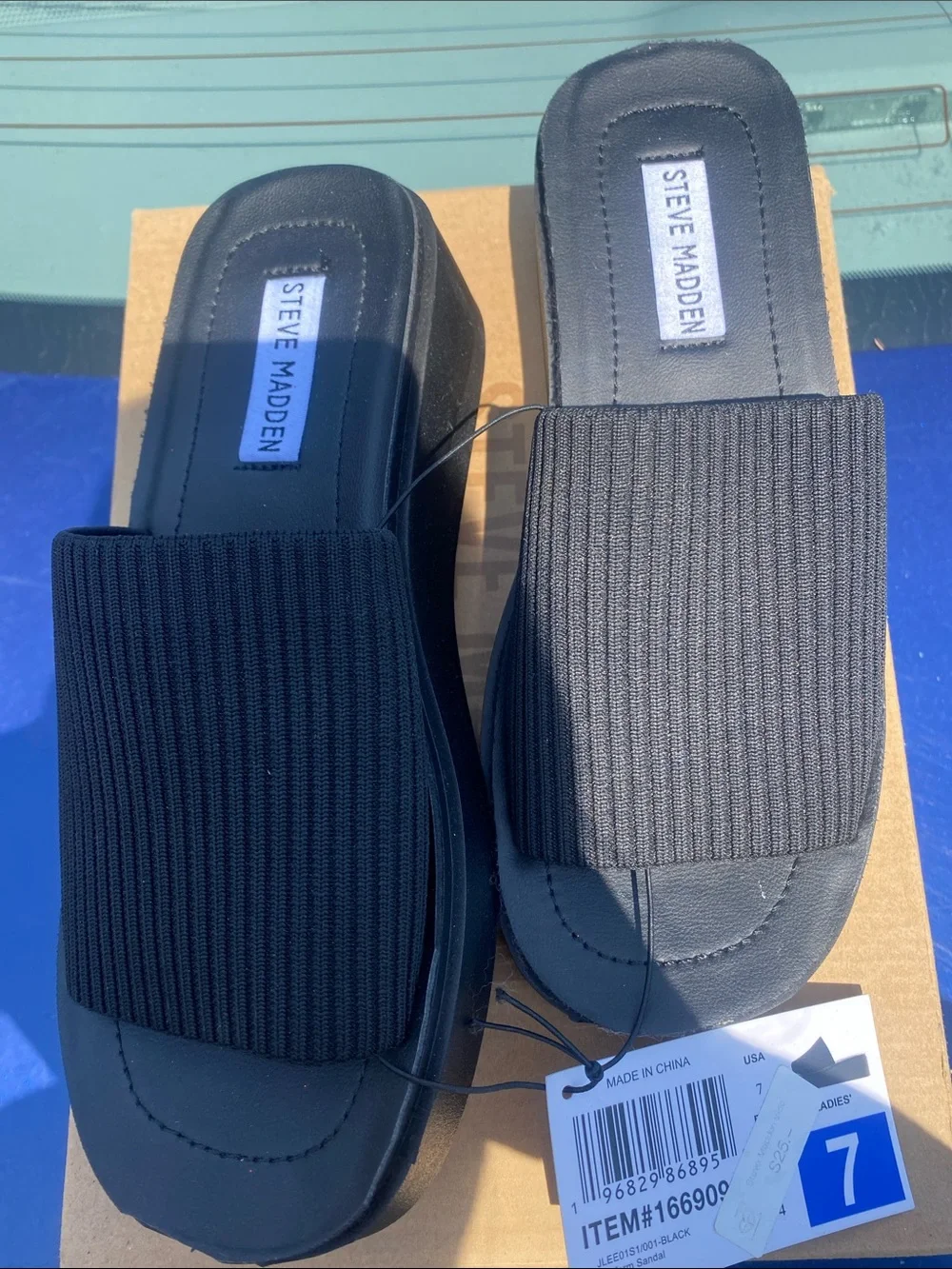 Steve Madden Black Ribbed Slide Sandals